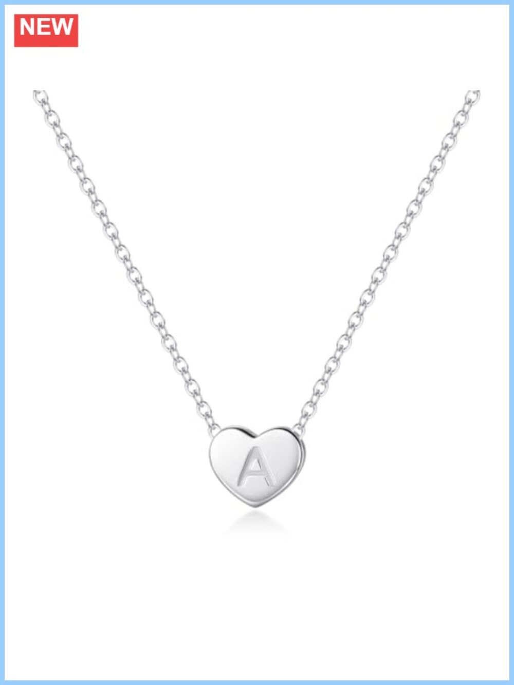 Sterling Silver Dainty Initial Heart Pendant Choker Necklace